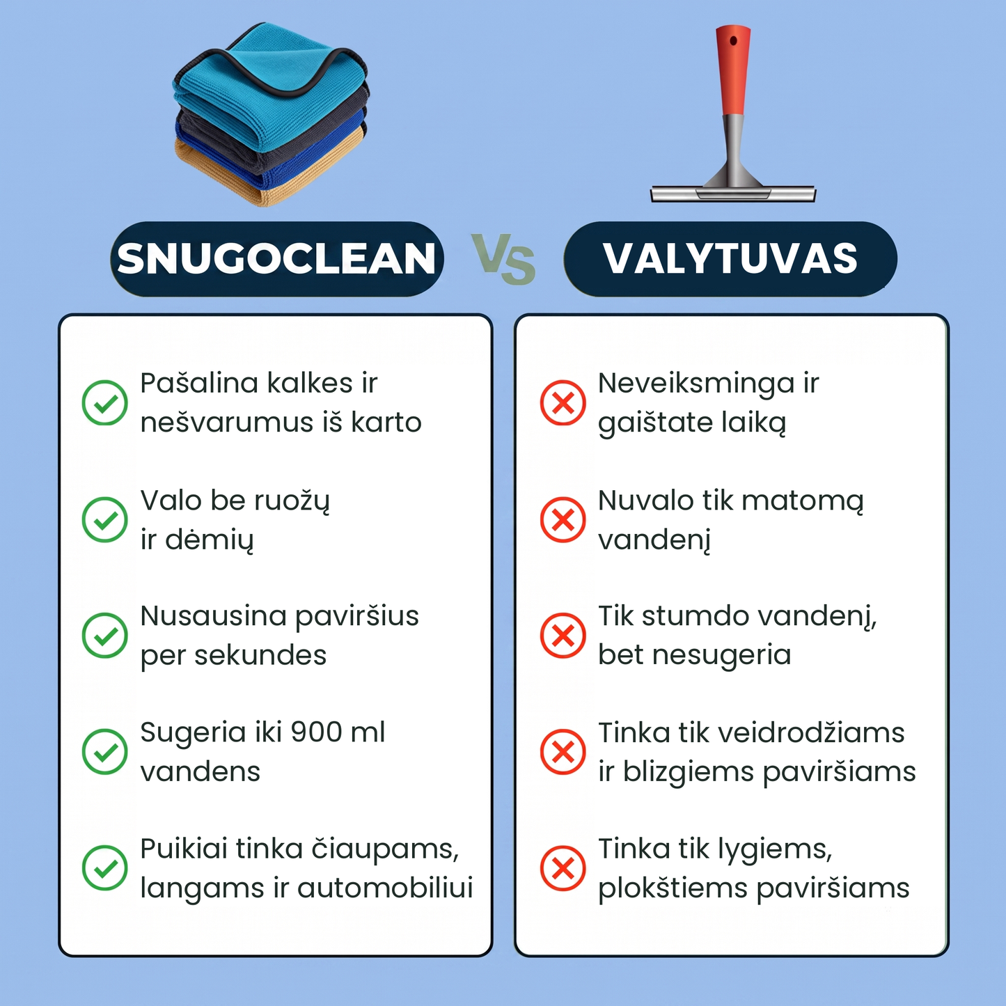 „SnugoClean“ ir langų valytuvo palyginimas