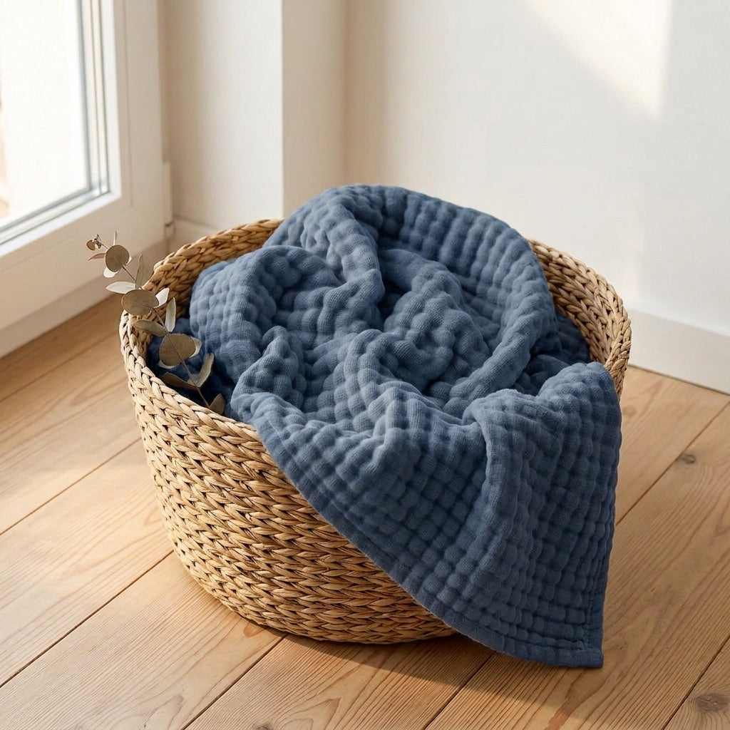 Navy Blue — 100% Cotton Muslin Blanket