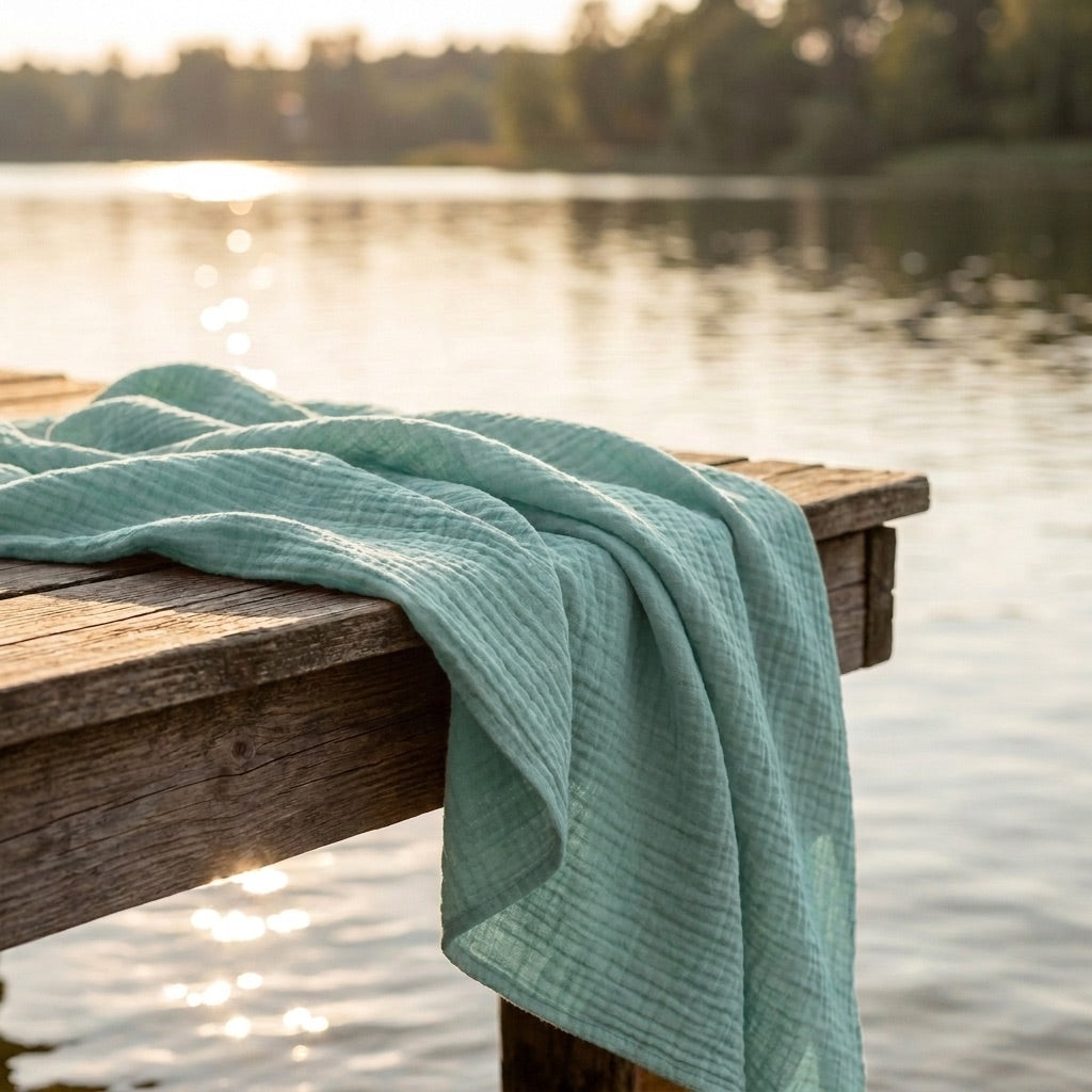 Aqua Blue — 100% Cotton Muslin Blanket