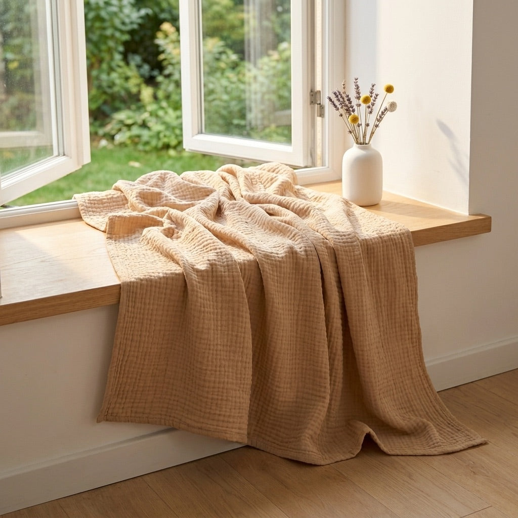 Beige — 100% Cotton Muslin Blanket
