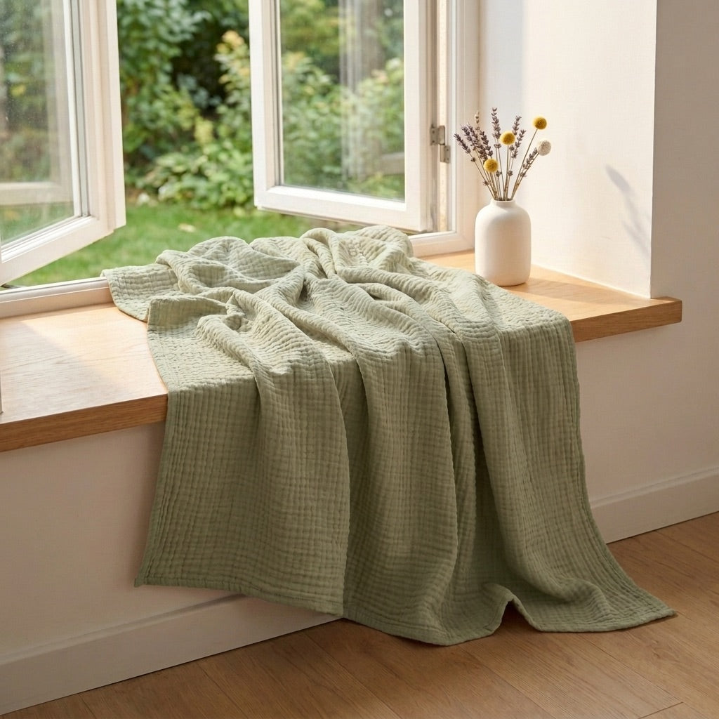 Sage Green — 100% Cotton Muslin Blanket