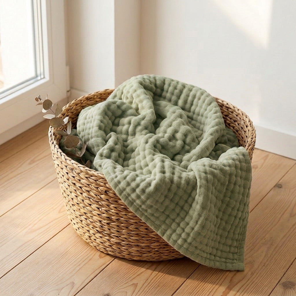 Sage Green — 100% Cotton Muslin Blanket