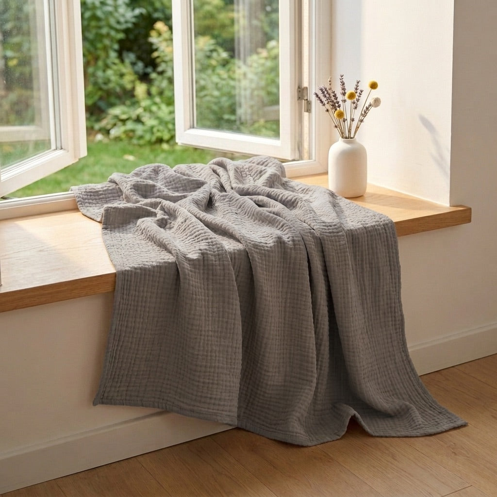 Grey — 100% Cotton Muslin Blanket