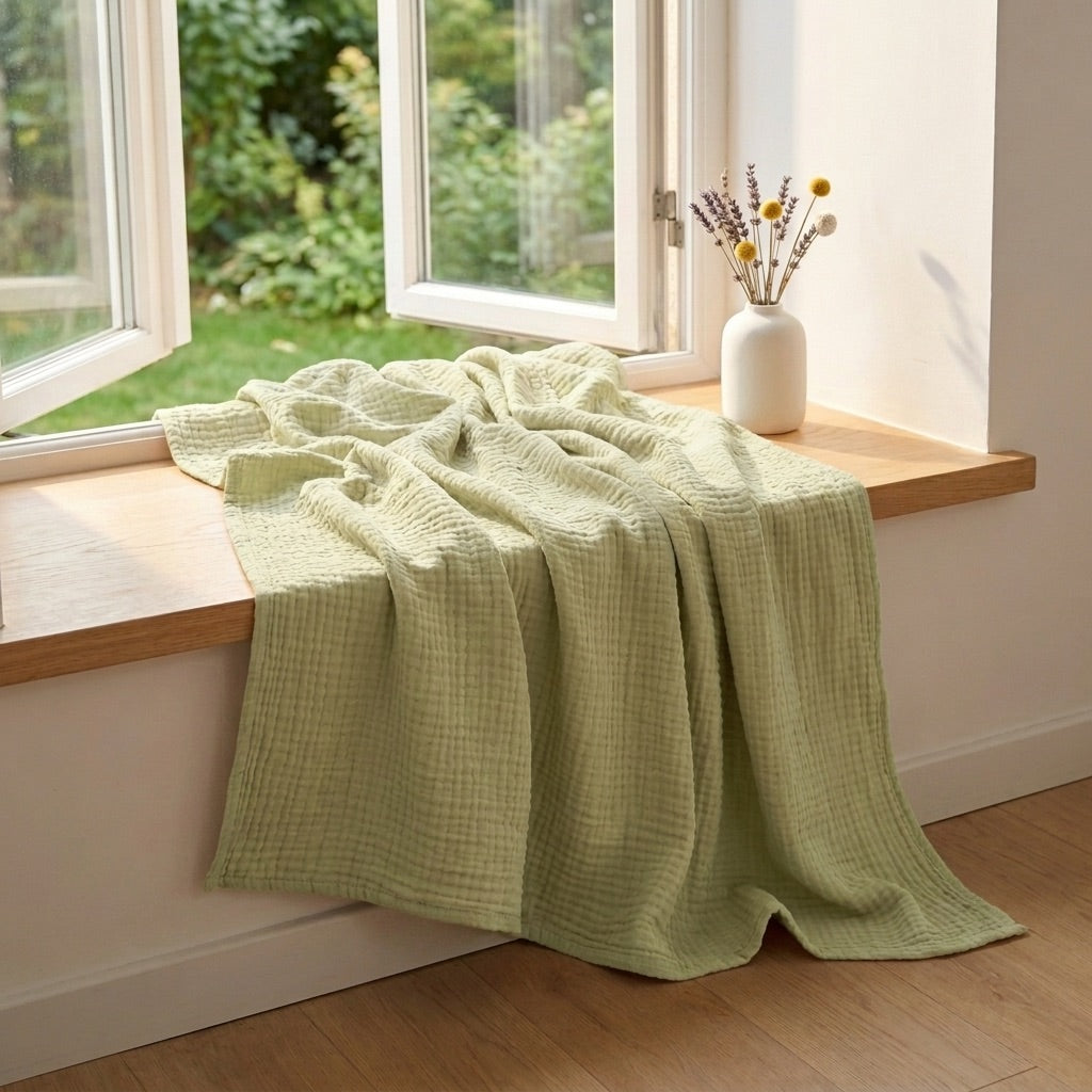 Pistachio — 100% Cotton Muslin Blanket