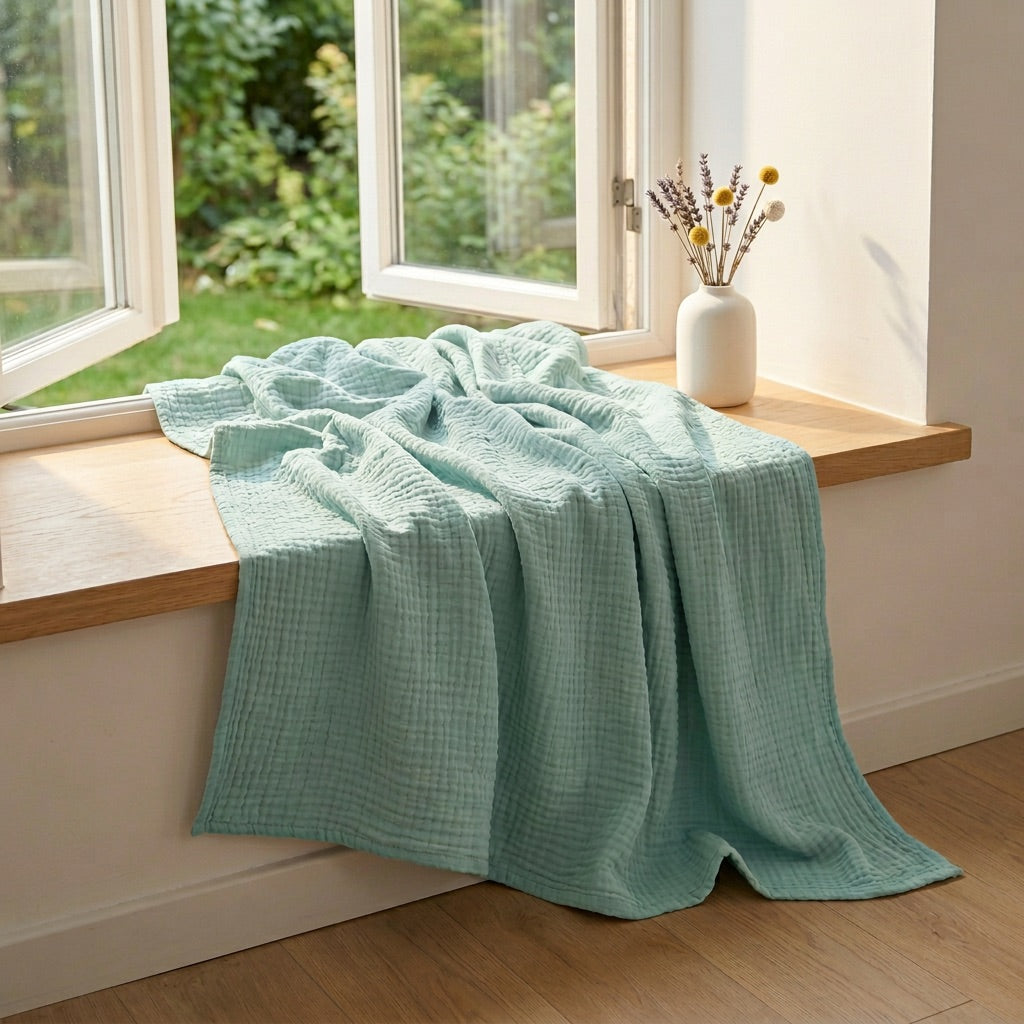 Aqua Blue — 100% Cotton Muslin Blanket