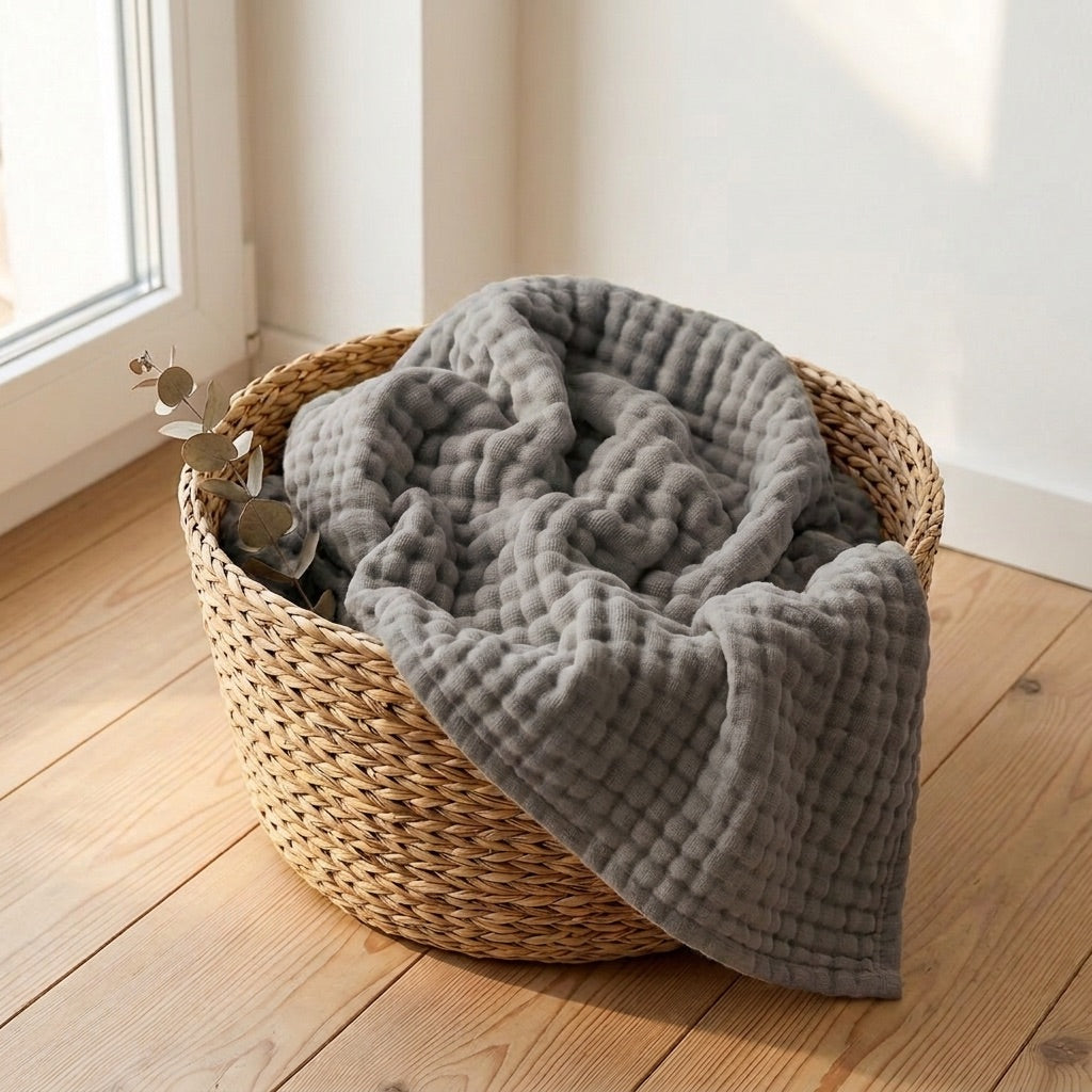 Grey — 100% Cotton Muslin Blanket