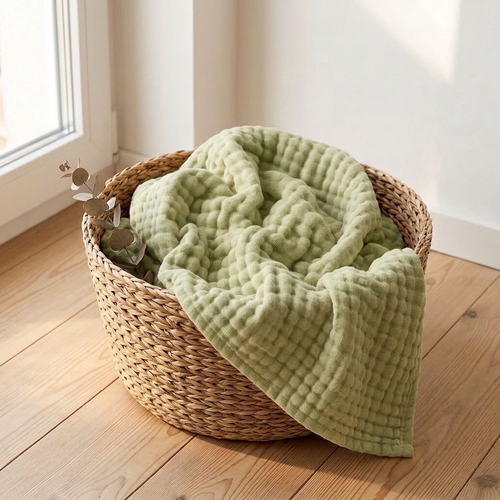 Pistachio — 100% Cotton Muslin Blanket