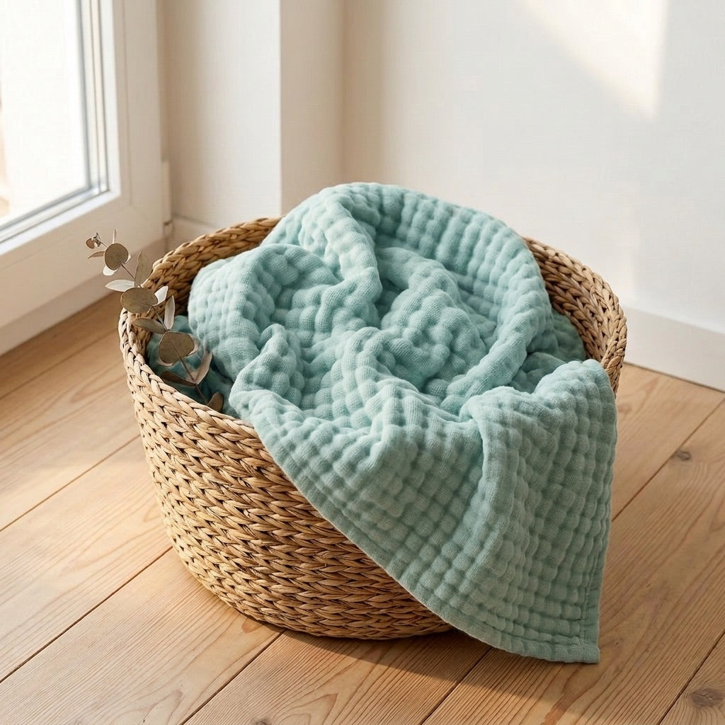 Aqua Blue — 100% Cotton Muslin Blanket