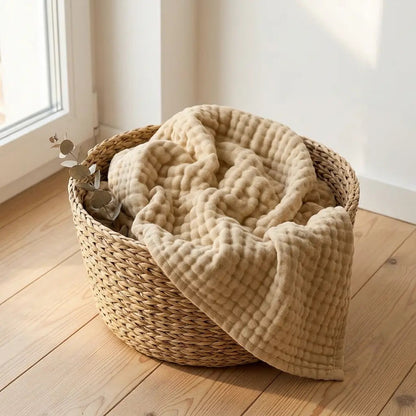 Beige — 100% Cotton Muslin Blanket
